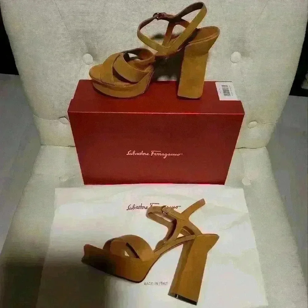 SALVATORE FERRAGAMO Suede Slingback Peep Toe Pumps
